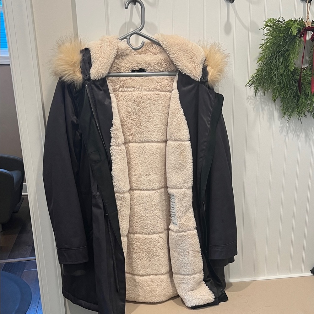 Torrid dark grey and cream fully fur lined jacket